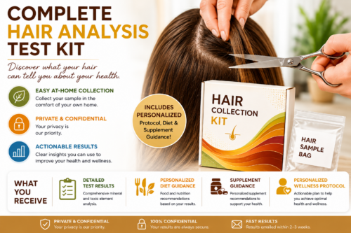Complete hair analysis test kit with at-home hair sample collection
