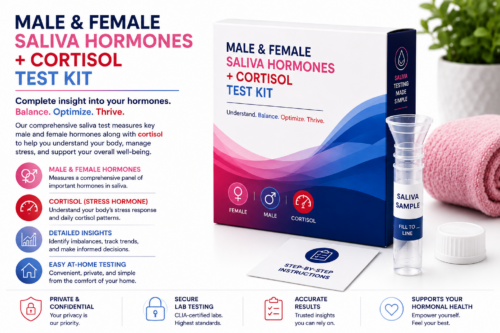Male and female saliva hormone and cortisol test kit with saliva sample tube
