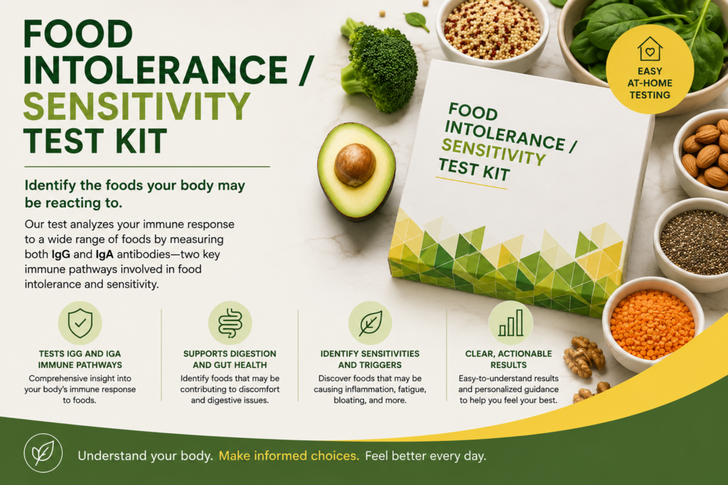 Food intolerance and sensitivity test kit with healthy foods and ingredients