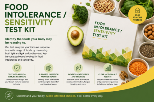 Food intolerance and sensitivity test kit with healthy foods and ingredients